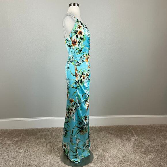 Vince Camuto Backless Floral Satin Sleeveless Maxi Dress Colorful Blue Size 14 - Picture 7 of 13